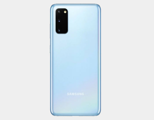 Samsung Galaxy S20+ SM-G985F/DS dual SIM phone in cloud blue, featuring 128GB storage and 8GB RAM, factory unlocked GSM device