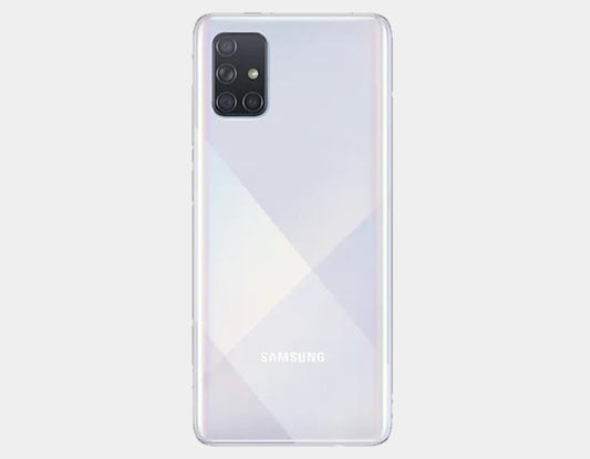 Samsung Galaxy A71 A715F dual SIM smartphone in silver with 128GB storage and 6GB RAM, factory unlocked for GSM networks.
