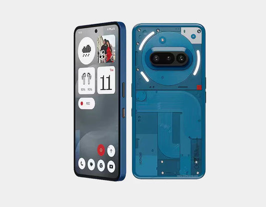 The Nothing Phone 3a 5G Dual SIM 256GB 12GB Blue features a bold blue color and a striking Glyph design.It comes with 256GB of storage, 12GB of RAM, dual SIM support, and innovative features that match its stunning appearance.