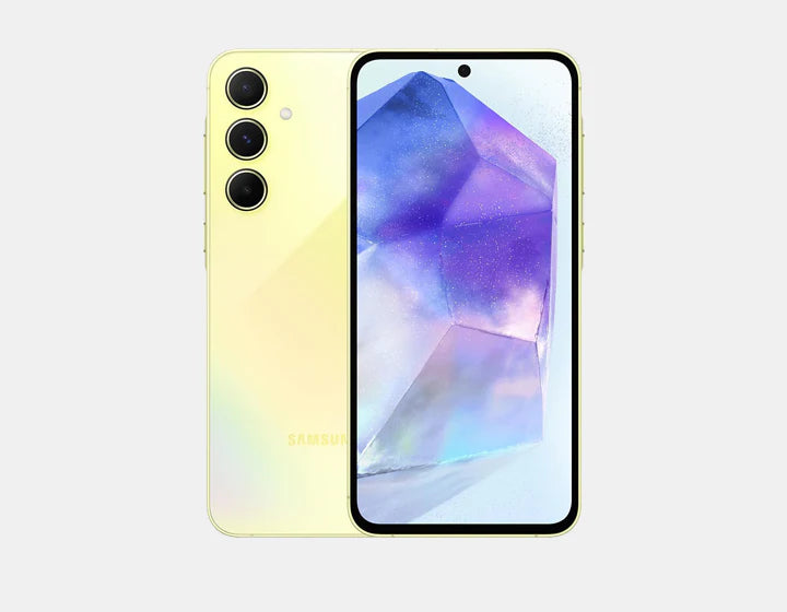 Experience the lively combination of style and execution with the Samsung Galaxy A55 5G A556E Dual SIM 128GB 8GB Awesome Lemon - your entryway to powerful availability and innovativeness!