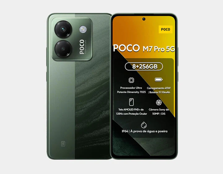 The Xiaomi Poco M7 Pro 5G Dual SIM 256GB 12GB Green is a stylish green performer with 12GB RAM, 256GB storage, lightning-fast 5G, and a bright display for relentless daily performance. It combines power and elegance.