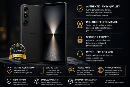 Black Sony Xperia smartphone with front and back views