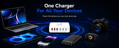 100W GaN 6-Port USB-C Fast Charging Station with PD 3.0 & QC 3.0 for iPhone, Samsung, iPad and Tablets