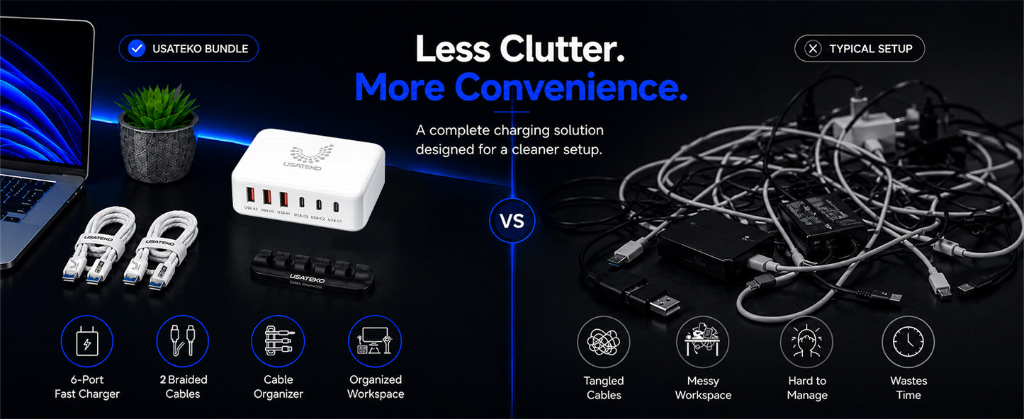 100W GaN 6-Port USB-C Fast Charging Station with PD 3.0 & QC 3.0 for iPhone, Samsung, iPad and Tablets