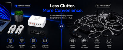 100W GaN 6-Port USB-C Fast Charging Station with PD 3.0 & QC 3.0 for iPhone, Samsung, iPad and Tablets