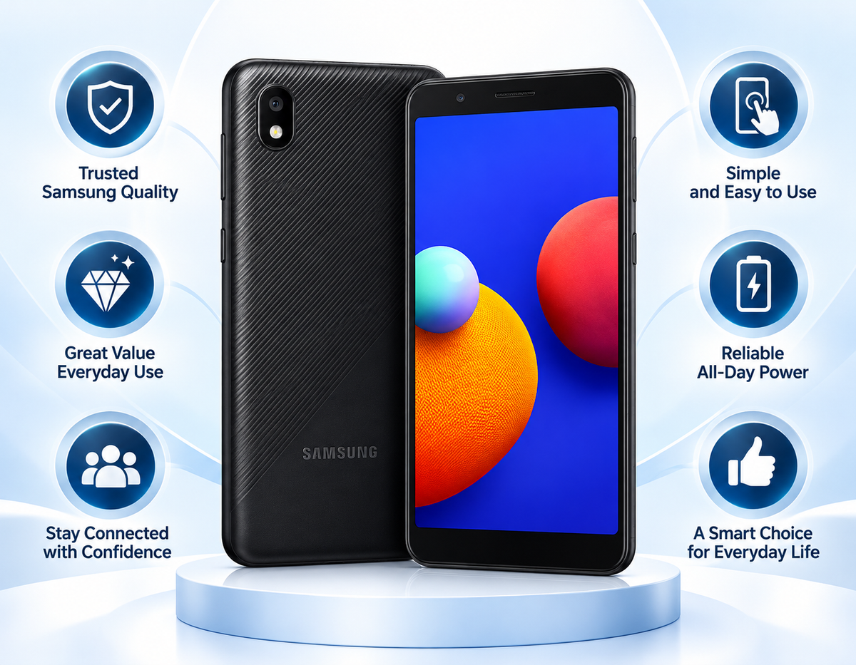 Samsung Galaxy A01 Core phone view showing black back and front display
