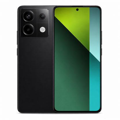 Black smartphone with triple rear cameras and front display, dual-sided view
