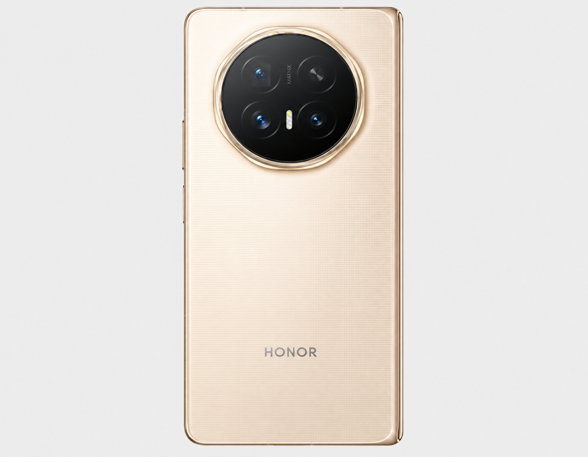 Honor Magic V6 5G Gold Honor foldable smartphone, back view with circular triple-camera module
