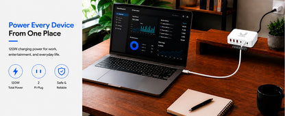 100W GaN 6-Port USB-C Fast Charging Station with PD 3.0 & QC 3.0 for iPhone, Samsung, iPad and Tablets