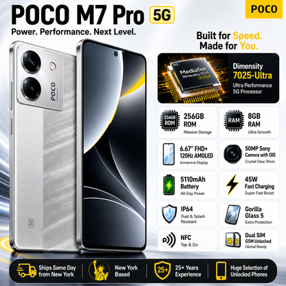 Xiaomi Poco M7 Pro 5G Dual SIM 256GB ROM 8GB RAM GSM Unlocked - Silver