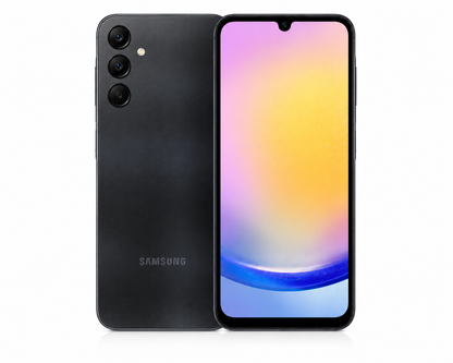 Samsung Galaxy A25 5G dual SIM smartphone with dark blue-black back and colorful front screen