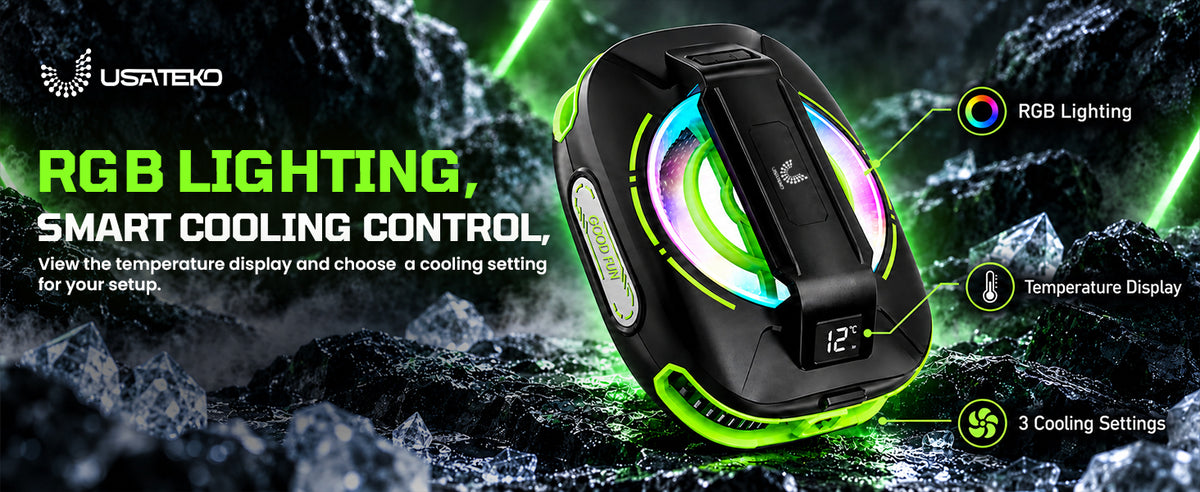 JS85 Phone Cooler for Gaming, Magnetic 3000mAh RGB Fan for iPhone & iPad