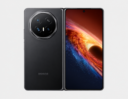 Honor Magic V6 5G Black foldable smartphone pair, front and back views side by side