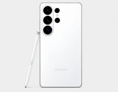 Samsung Galaxy S26 Ultra 5G White Samsung Galaxy phone back with triple cameras and S Pen, Samsung logo visible