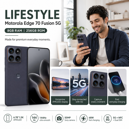 Motorola Moto Edge 70 Fusion 5G Dual-Sim 256GB ROM 8GB RAM GSM Unlocked - Blue
