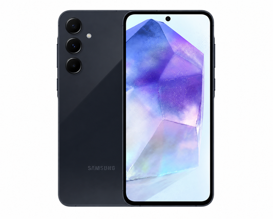 Samsung Galaxy A55 5G Navy Samsung smartphone with triple rear cameras and front display