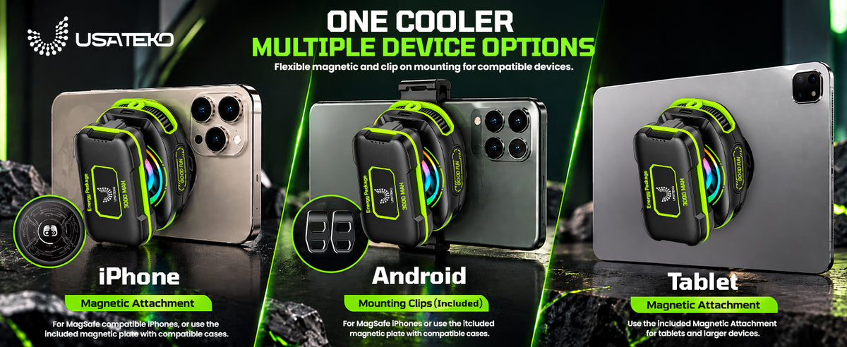 JS85 Phone Cooler for Gaming, Magnetic 3000mAh RGB Fan for iPhone & iPad