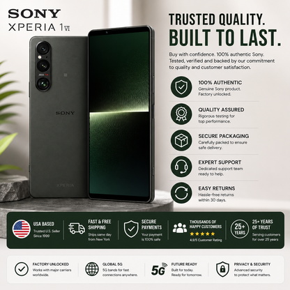 Sony Xperia 1 VI XQ-EC72 5G Dual SIM 256GB ROM 12GB RAM GSM Unlocked - Green