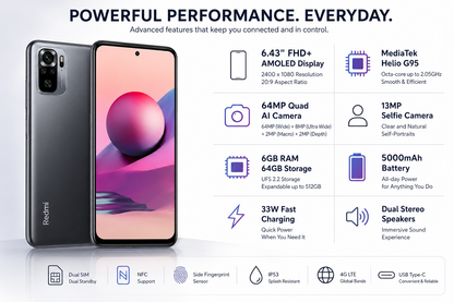 Xiaomi Redmi Note 10s 64GB 6GB RAM Dual SIM GSM Unlocked - Onyx Grey