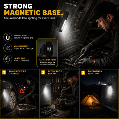 USATEKO T9 Pro Rechargeable Flashlight, 1500 Lumens, 365nm UV, Magnetic Base, IPX6 Compact flat USB-C flashlight with side work light and clip.