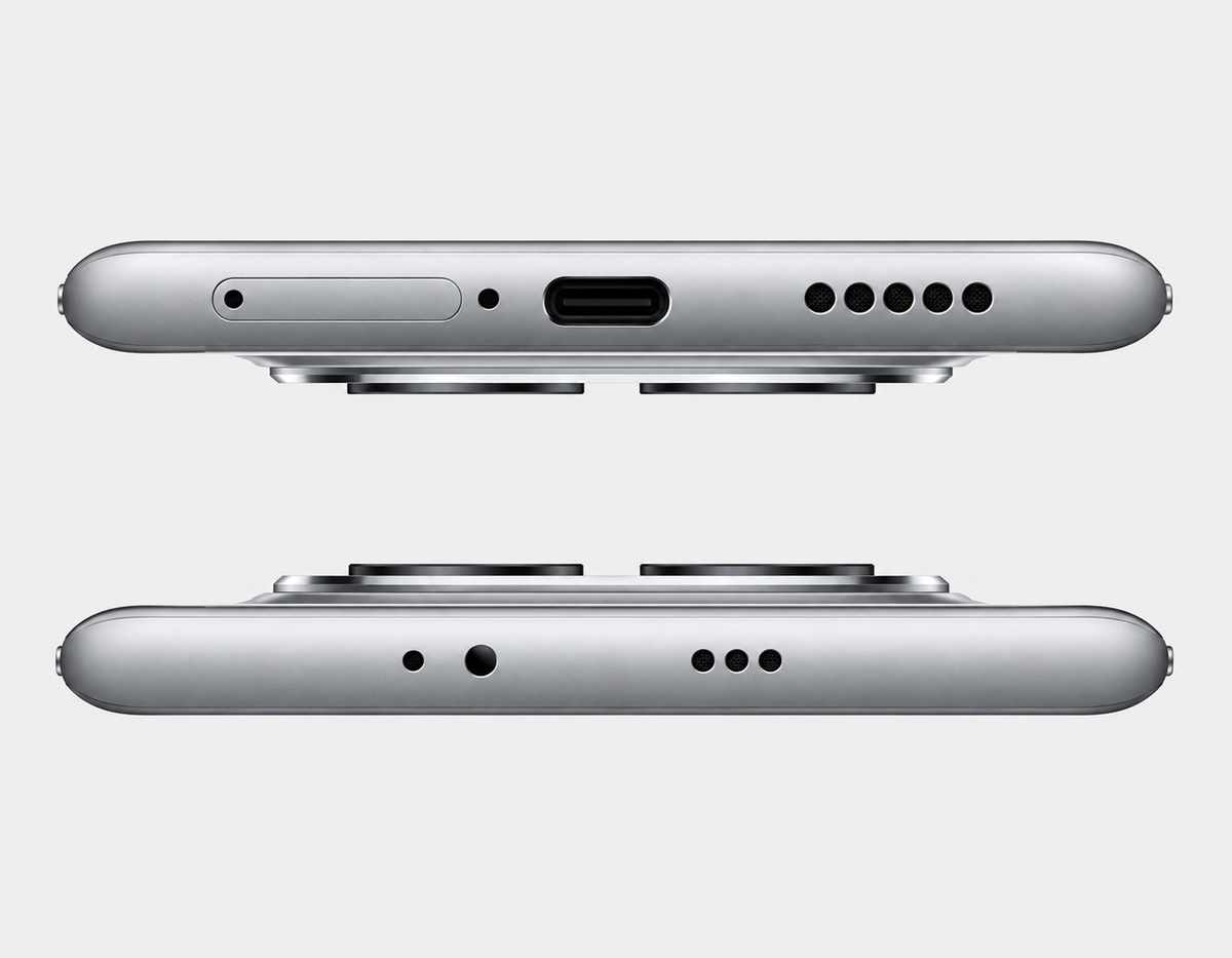 Xiaomi Poco M8 5G  Silver smartphone side view with USB-C port and side buttons