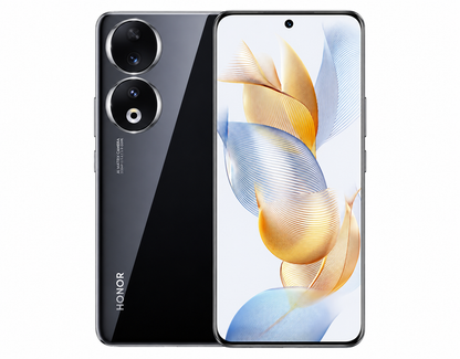 Honor 90 5G smartphone in midnight black with dual camera module and front display