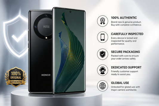 Black Honor Magic5 Lite 5G smartphone, front and back views with dual rear cameras