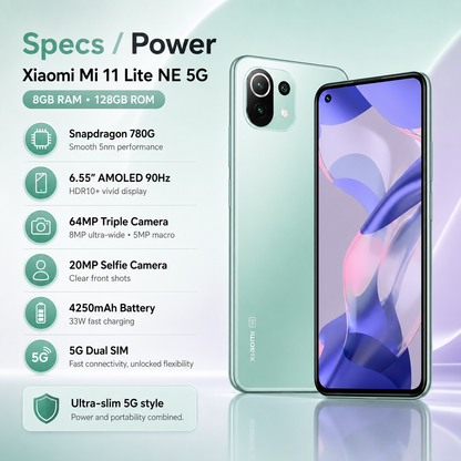 Xiaomi Mi 11 Lite NE 5G 128GB ROM 8GB RAM Dual SIM GSM Unlocked - Mint Green