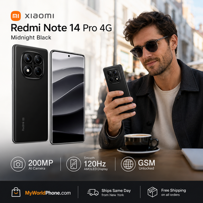 Xiaomi Redmi Note 14 Pro 4G 256GB ROM 8GB RAM Dual SIM GSM Unlocked - Midnight Black