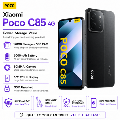 Xiaomi Poco C85 4G 128GB ROM 6GB RAM Dual SIM GSM Unlocked - Black