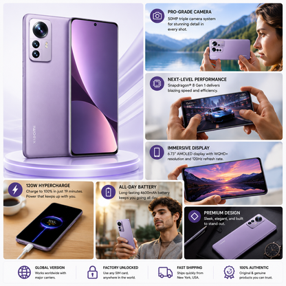 Xiaomi 12 Pro 5G Dual SIM 256GB ROM 12GB RAM GSM Unlocked - Purple