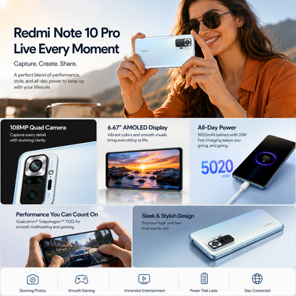 Xiaomi Redmi Note 10 Pro 4G Dual SIM LTE 256GB 8GB RAM GSM Unlocked - Glacier Blue