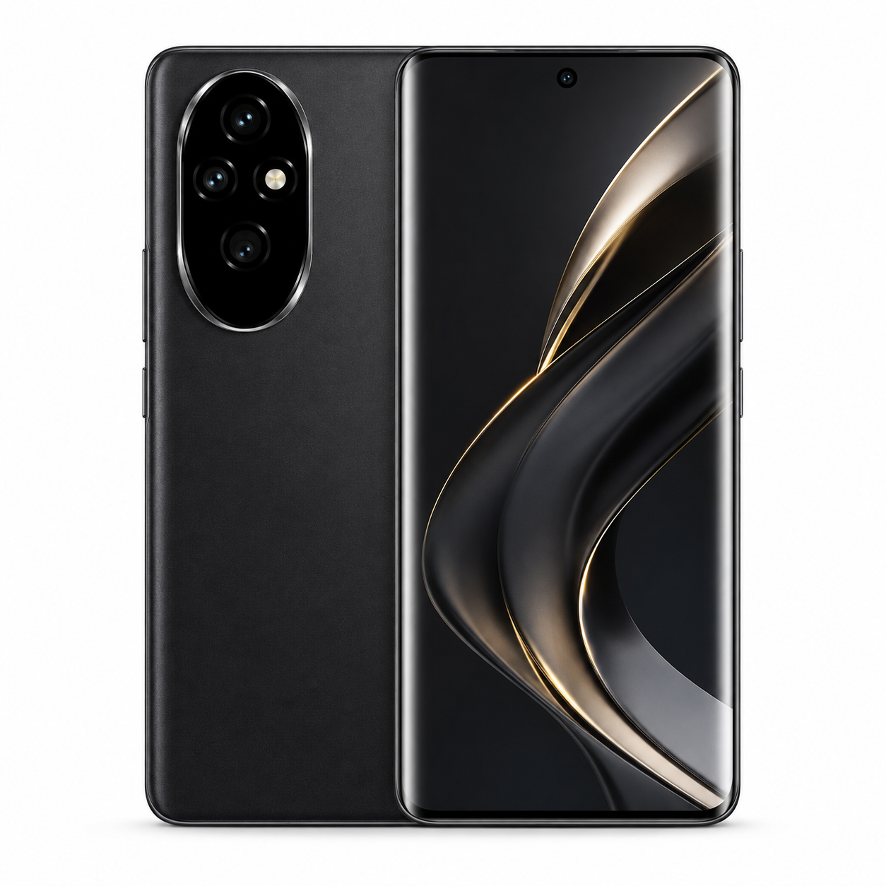 Black Honor smartphone back and front with triple-lens camera and curved screen