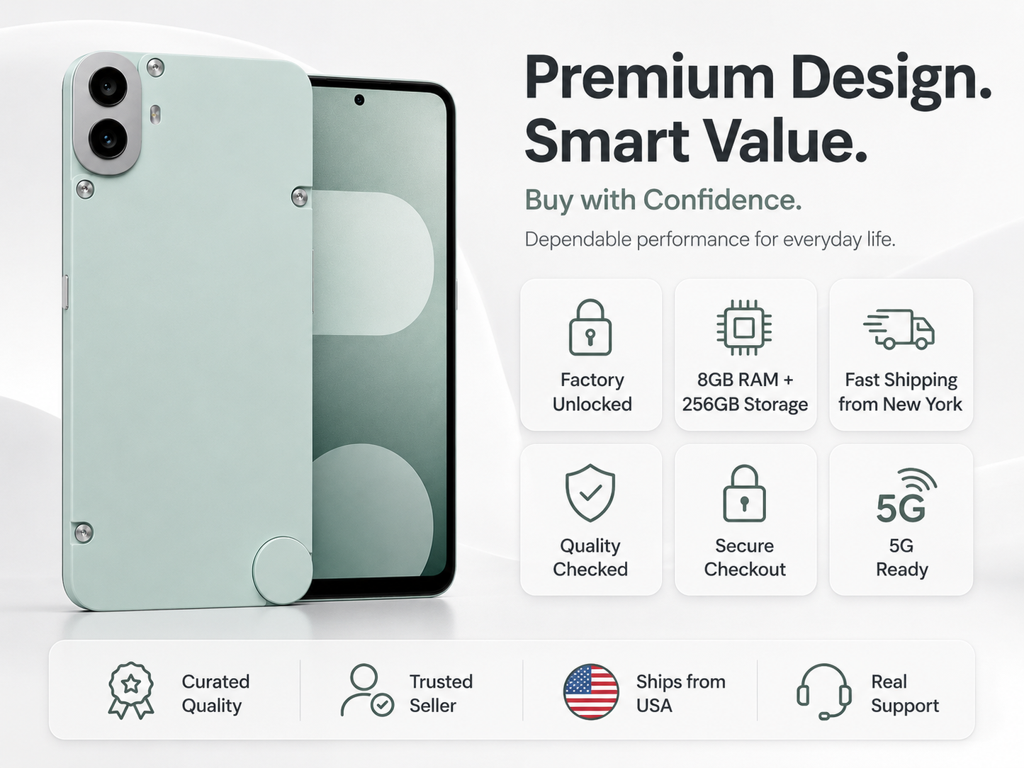 Nothing CMF by Nothing Phone 1 5G Dual SIM 256GB ROM 8GB RAM GSM Unlocked - Light Green