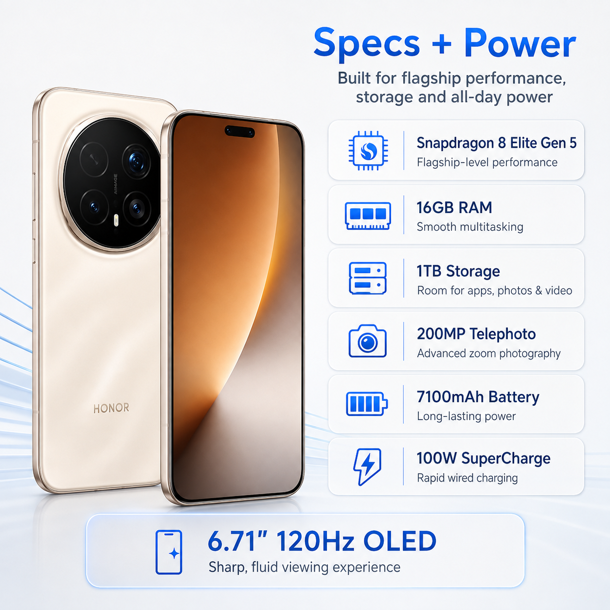 Honor Magic8 Pro 5G Dual SIM 1TB ROM 16GB RAM GSM Unlocked - Gold