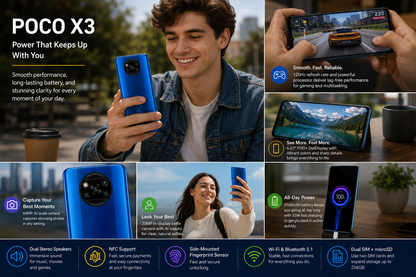 Xiaomi Poco X3 NFC 64GB, 6GB RAM, GSM LTE Unlocked - Cobalt Blue