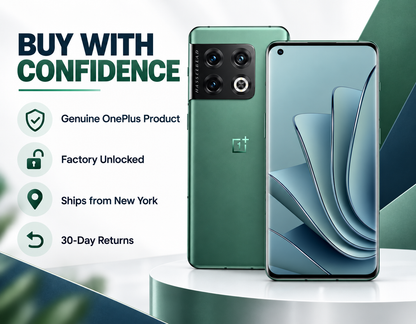 Emerald green OnePlus 10 Pro 5G smartphone with triple rear cameras and curved display