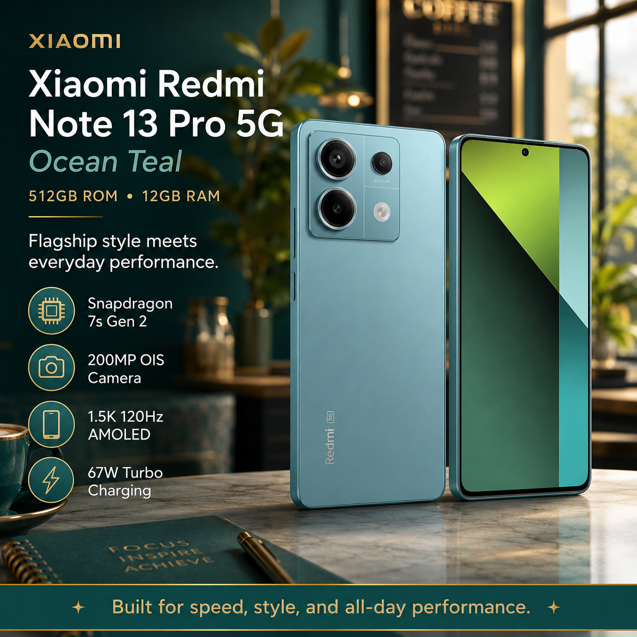 Xiaomi Redmi Note 13 PRO 5G 512GB ROM 12GB RAM Dual SIM GSM Unlocked - Ocean Teal