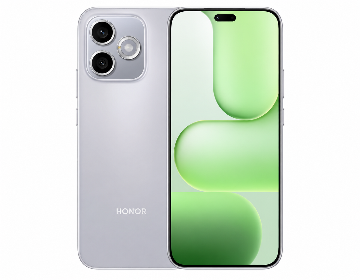 HONOR 600 Lite 5G Pair of gray back and green front smartphones showing dual rear cameras and notch