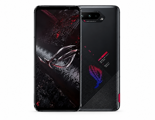 Asus ROG Phone 5S  Black gaming smartphone with front and back views, dual cameras and rear logo