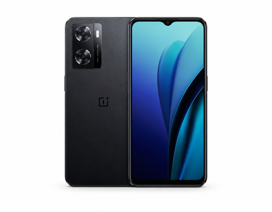 OnePlus Nord N20 SE Black smartphone, front and back view with dual rear cameras