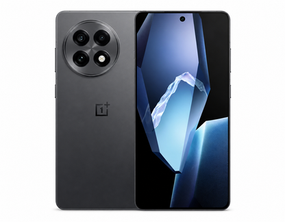 OnePlus 13R 5G Unlocked 5G smartphone in Nebula Noir, front and back view with triple rear cameras