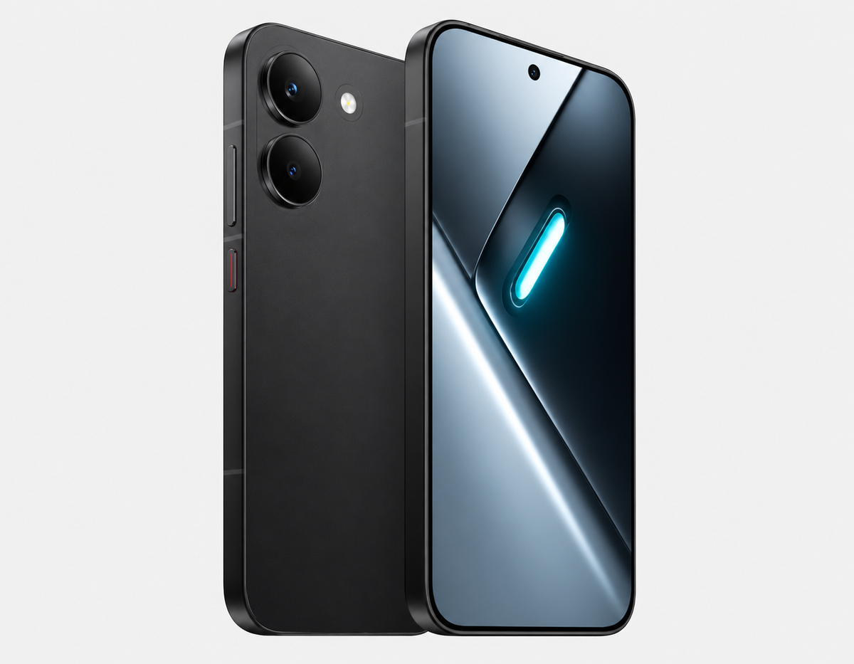 Xiaomi Poco X8 Pro smartphone set showing black back and front with glowing icon