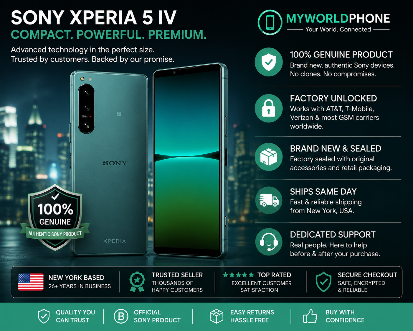 Sony Xperia 5 IV 5G XQ-CQ72 256GB 8GB RAM Dual SIM GSM Unlocked – Green