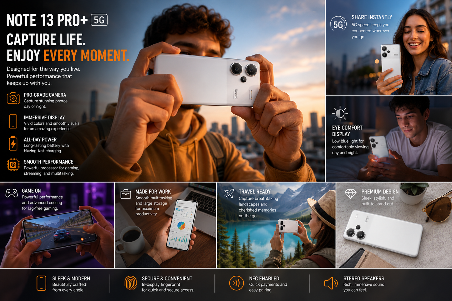 Xiaomi Redmi Note 13 PRO Plus 5G 512GB ROM 12GB RAM Dual SIM GSM Unlocked - Moonlight White