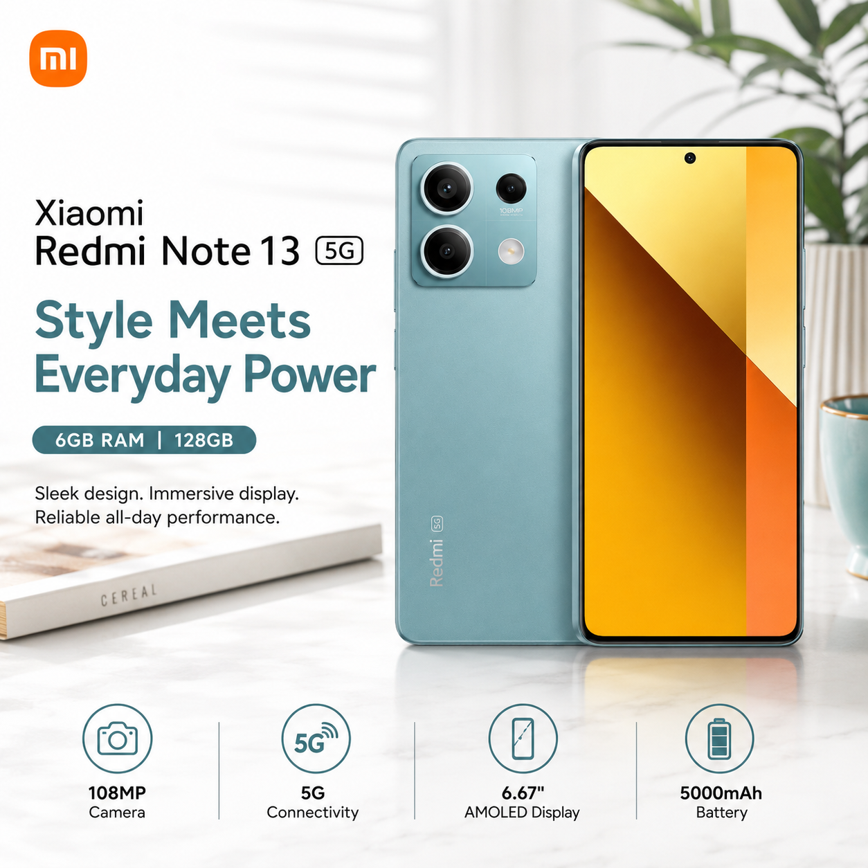 Xiaomi Redmi Note 13 5G 128GB ROM 6GB RAM Dual SIM GSM Unlocked - Ocean Teal