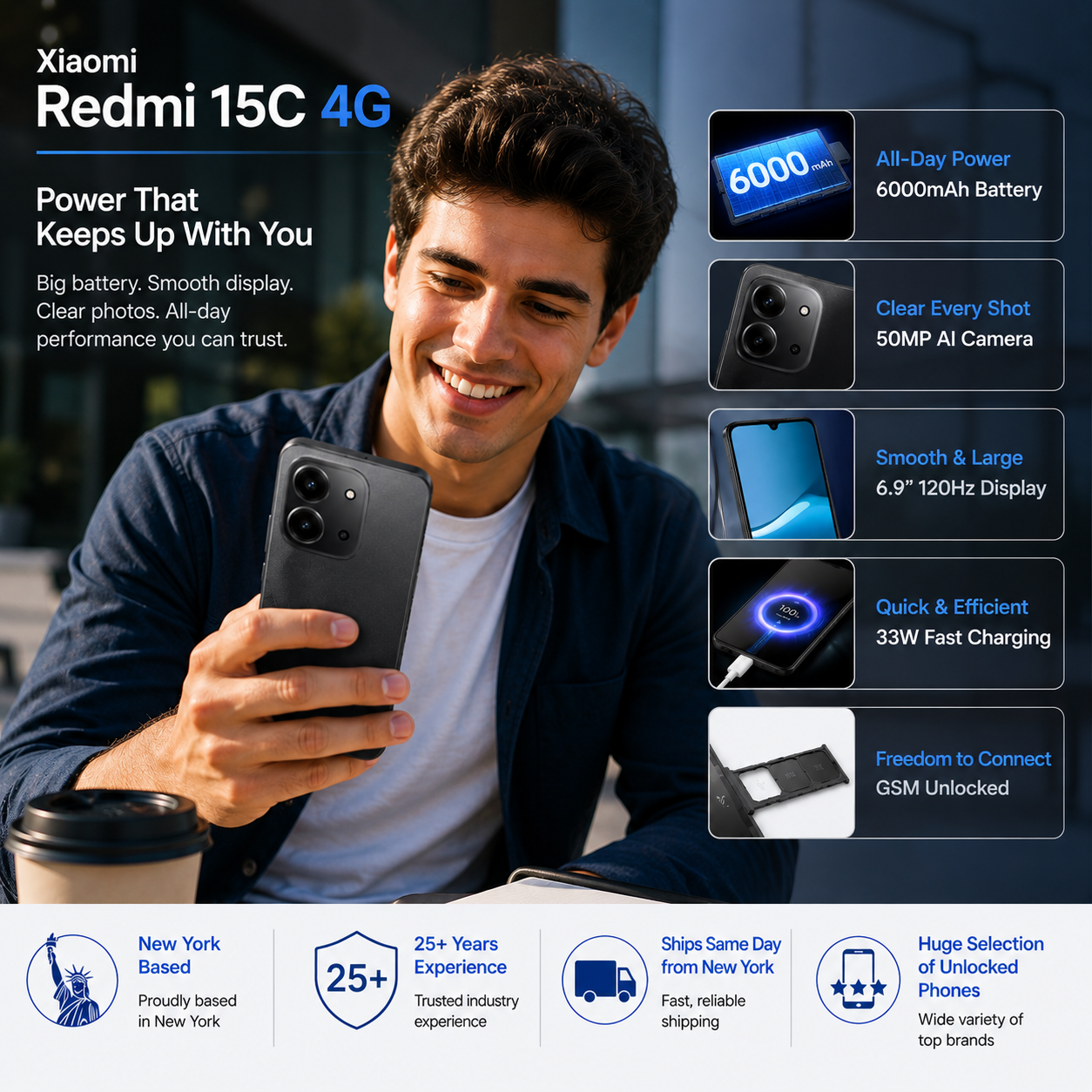 XIAOMI Redmi 15C 4G 128GB ROM 4GB RAM Dual SIM GSM Unlocked - Black