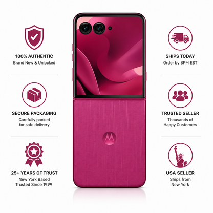 Maroon Motorola flip phone with open clamshell, camera module and inner screen