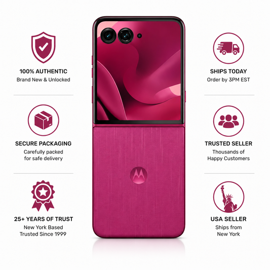 Maroon Motorola flip phone with open clamshell, camera module and inner screen
