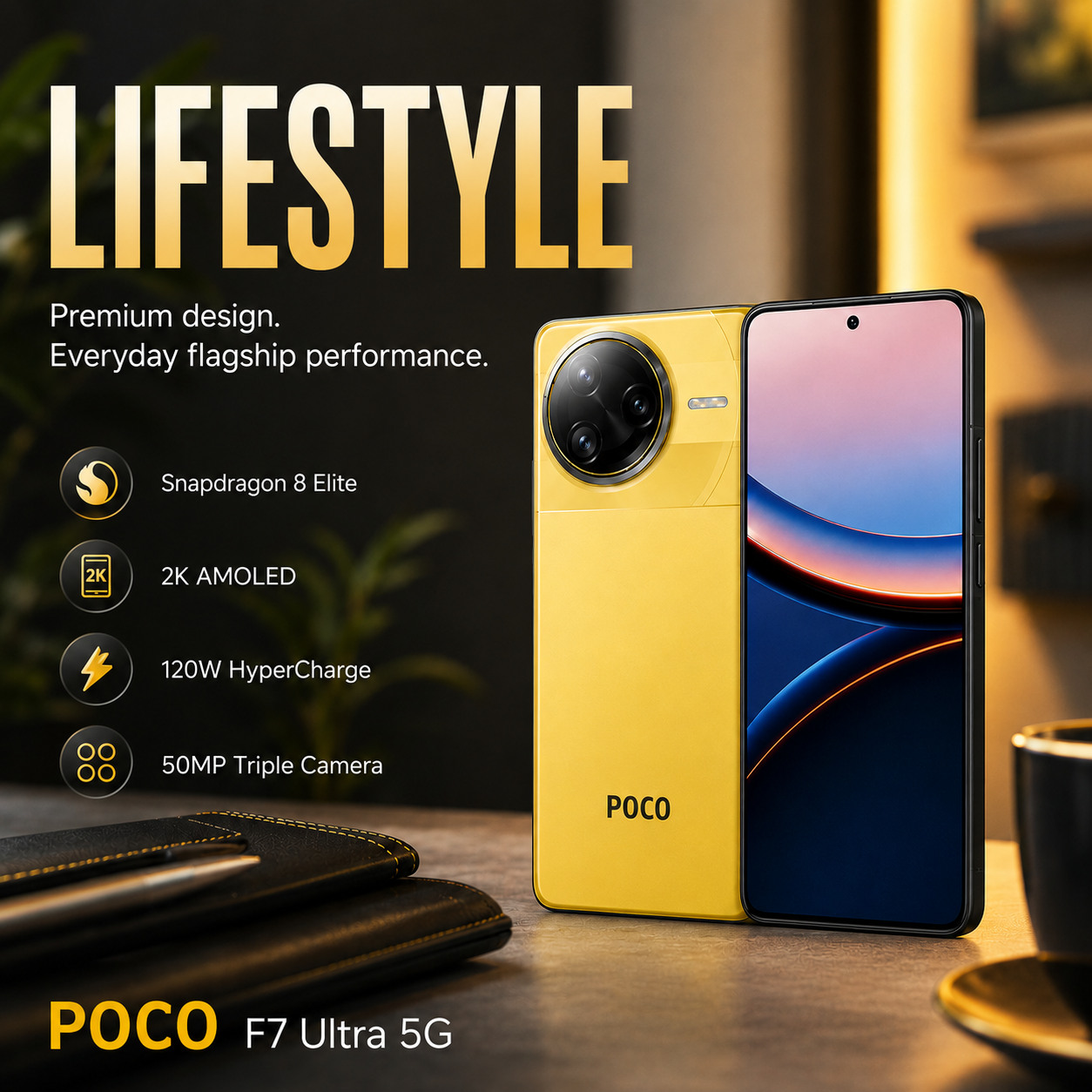 Xiaomi Poco F7 Ultra 5G 256GB ROM 12GB RAM Dual sim GSM Unlocked - Yellow